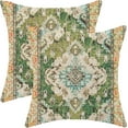 thumbnail image 1 of Green Boho Pillow Covers 18x18 Set of 2, Carpet Rug Design Decorative Boho Throw Pillows Linen Farmhouse Bohemian Cushion Pillow Covers for Sofa Couch Outdoor Decor, 1 of 14