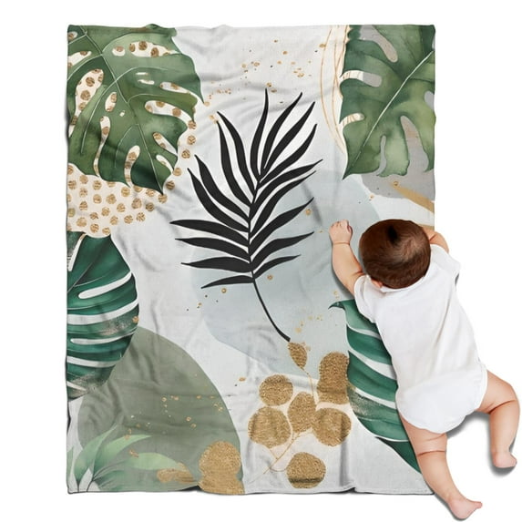 Green Boho Plant Pattern Blanket,Comfortable Soft Flannel Throw Blanket,All Season,Warm Lightweight Blankets for Sofa Bed Couch Living Room Chair,30"x40"