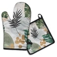 thumbnail image 1 of Green Boho Plant Pattern Kitchen Oven Mitt and Pot Holder Sets 2 Pcs for Baking, Cooking and Grilling, Heat Resistant Up To 392 °F, 1 of 7