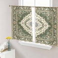 thumbnail image 1 of Green Boho Semi Sheer Curtains 54 Inch Length 2 Panels Set, Chic Traditional Antique Geometric Rustic Sheer Kitchen Curtain Privacy Voile Window Curtain for Living Room Bedroom Rod Pocket Drapes, 1 of 7