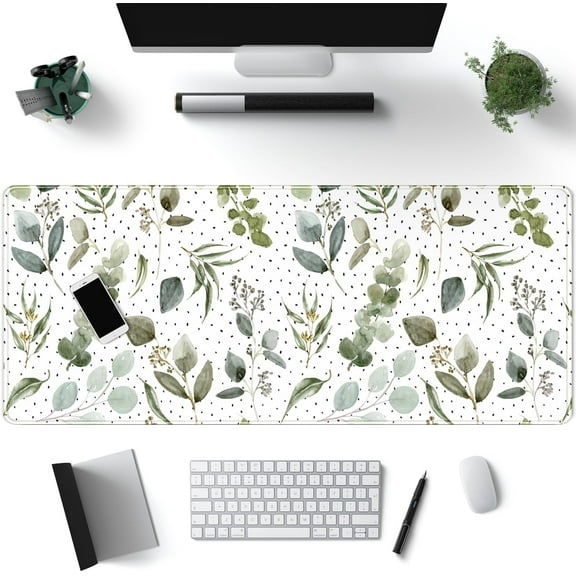 Green Boho Speckled Mouse Pad Textured Greens, Cool Aesthetical Desk Mat, NonSlip Rubber Base with Stitched Edges, Perfect for Women Office Decor, 31.5x11.8 Inch