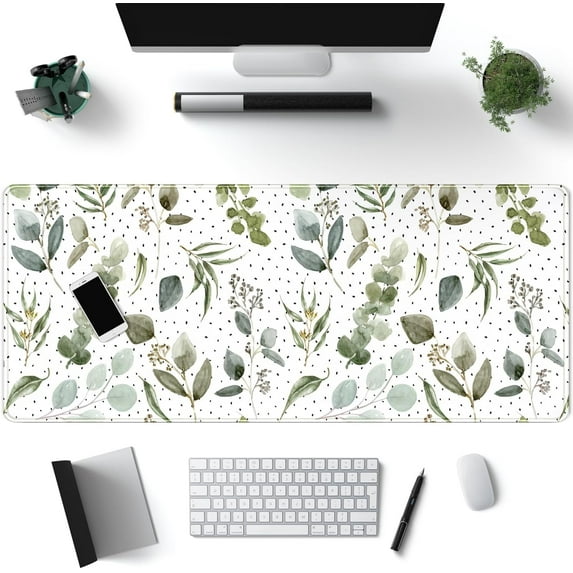 Green Boho Speckled Mouse Pad Textured Greens, Cool Aesthetical Desk Mat, NonSlip Rubber Base with Stitched Edges, Perfect for Women Office Decor, 31.5x11.8 Inch