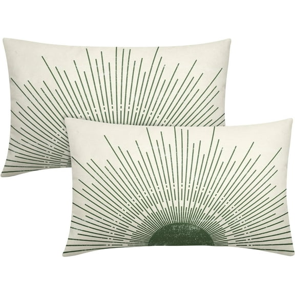 Green Boho Sun Lumbar Pillow Covers 12x20 Set of 2 Sunrise Sunset Abstract Sunshine Print Decorative Long Throw Pillows Outdoor PillowCase Linen Farmhouse Cushion Case Decor for Couch Sofa Bed
