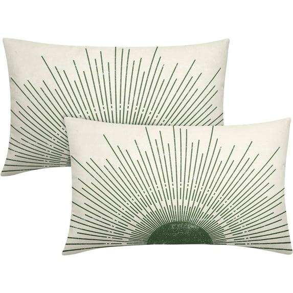 Green Boho Sun Lumbar Pillow Covers 12x20 Set of 2 Sunrise Sunset Abstract Sunshine Print Decorative Long Throw Pillows Outdoor PillowCase Linen Farmhouse Cushion Case Decor for Couch Sofa Bed