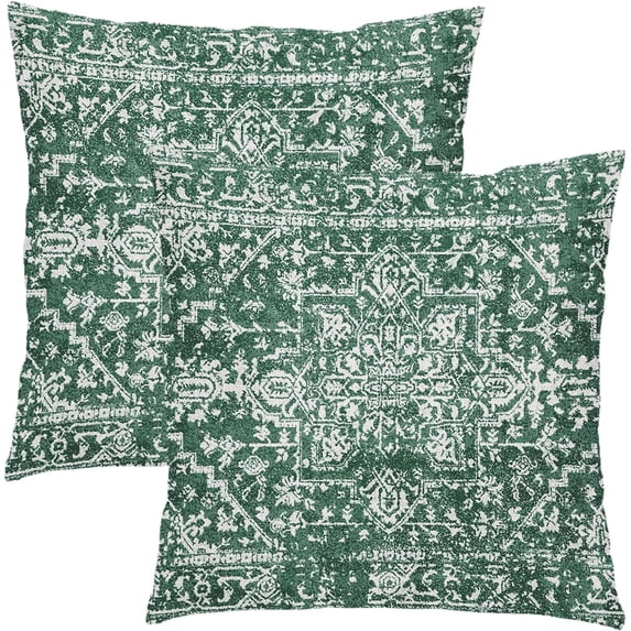 Green Boho Throw Pillow Covers 16x16 Inch Bohemian Carpet Ethnic Decorative Square Pillow Cases Bohemian Carpet Ethnic Cushion Covers Farmhouse Home Decor for Sofa Couch Outdoor Set of 2