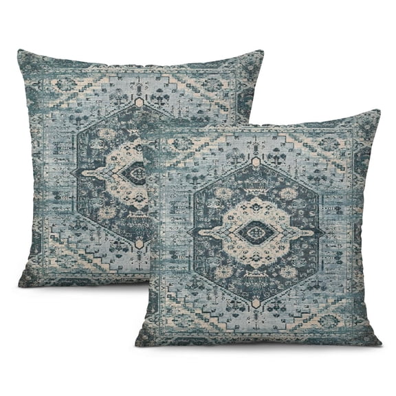 Green Boho Throw Pillow Covers with Monaco Rug Carpet Theme - 18x18 inch Set of 2 Cushion Cases