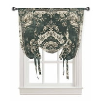 Green Boho Tie Up Curtains for Window, Vintage Southwestern Geometric Abstract Thermal Insulted Balloon Shade Adjustable Rod Pocket Curtains Valance Panels for Kitchen Bathroom Café 42 x 54