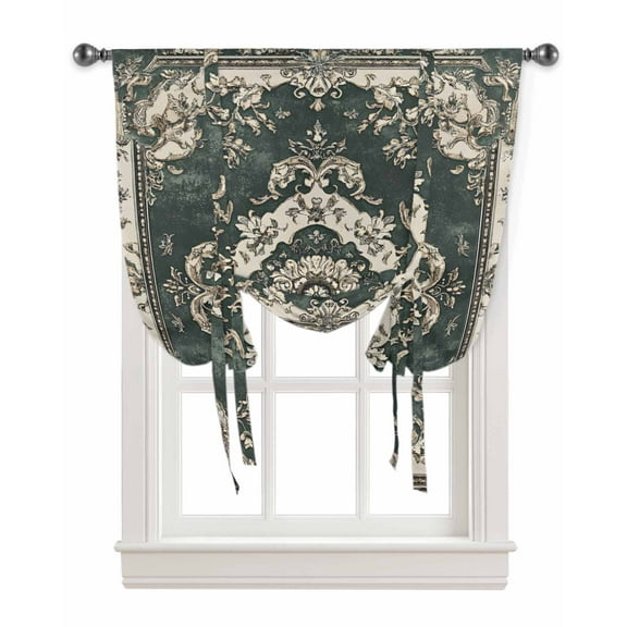 Green Boho Tie Up Curtains for Window, Vintage Southwestern Geometric Abstract Thermal Insulted Balloon Shade Adjustable Rod Pocket Curtains Valance Panels for Kitchen Bathroom Café 42 x 54