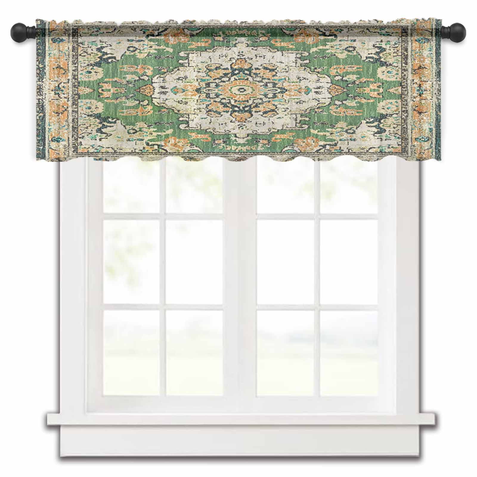 Green Boho Valance Curtains for Kitchen/Living Room/Bathroom/Bedroom ...