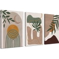thumbnail image 1 of Green Boho Wall Art for Bedroom Brown Abstract Mid Century Modern Wall Art Minimalist Bohemian Leaf Canvas Prints Pictures Framed Artwork for Bathroom Living Room Decor 3 Panels 12" X16, 1 of 1