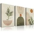 thumbnail image 1 of Green Boho Wall Art Set of 3, Framed Canvas Wall Art Green Polygon Tropical Leaves Abstract Geometric Line Artwork, Mid-Century Modern Wall Prints Poster, Nordic Green Boho Wall Decor for, 1 of 6