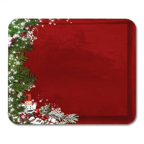 Green Border Christmas Fir Tree Nutcracker on Vintage Red Winter Old Snow Mousepad Mouse Pad Mouse Mat 9x10 inch