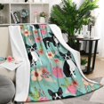 thumbnail image 1 of Green Boston Terrier and Flower Blanket,Comfortable Soft Flannel Throw Blanket,All Season,Warm Lightweight Blankets for Sofa Bed Couch Living Room Chair,50"x60"(130x150cm), 1 of 4