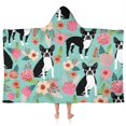 thumbnail image 1 of Green Boston Terrier and Flower Hooded Bath Towel，50"x30" for Ages 3 To 12 Kids, Quick Dry Lightweight Soft Microfiber Hood Beach Towel Cover Up for Kids, 1 of 7