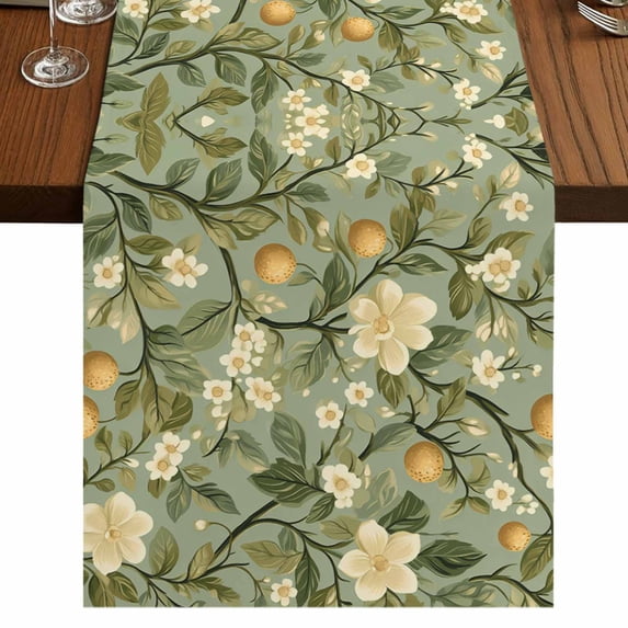 Green Botanical 120 Inch Table Runner, Rustic Spring Summer Botanical ...