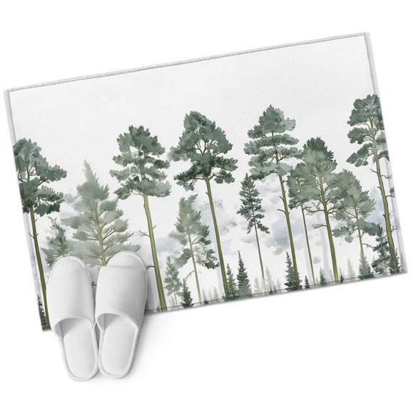 Green Botanical 2'x3' Washable Rug, Watercolor Tree Non-Slip Soft Doormat Area Rugs for Entrance Bathroom Bedsides, Carpet for Kitchen Bedroom, Entryway Floor Mat