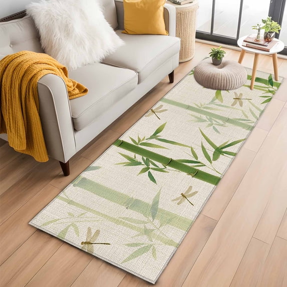 Green Botanical 2'x6' Runner Rugs for Hallway Kitchen Bedside Non Slip Washable, Farmhouse Dragonfly Entryway Rug Runners with Rubber Backing, Long Carpet Runner for Laundry Room