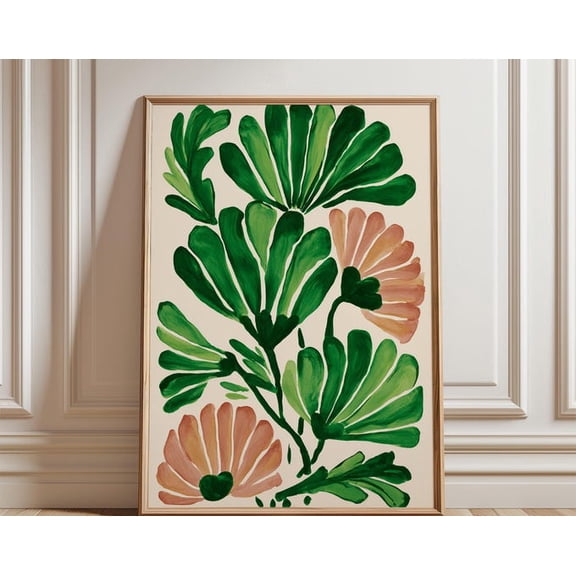 Green Botanical Abstract Floral Leaves Modern Painted Wall Art Print, Unframed Paper Poster 8x10in
