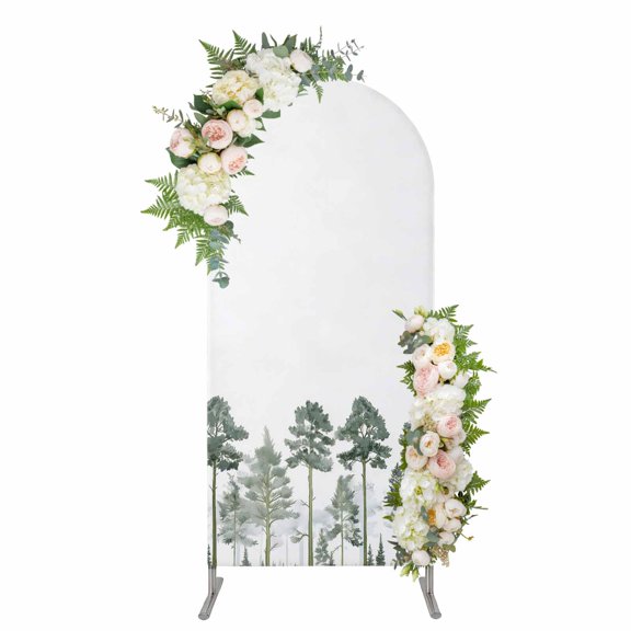 Green Botanical Arch Backdrop Cover, Spandex Fitted Wedding Arch Cover, Watercolor Tree Round Top Stand Covers for Birthday Ceremony Bridal Shower Party Decor 6.6x3.3 Ft