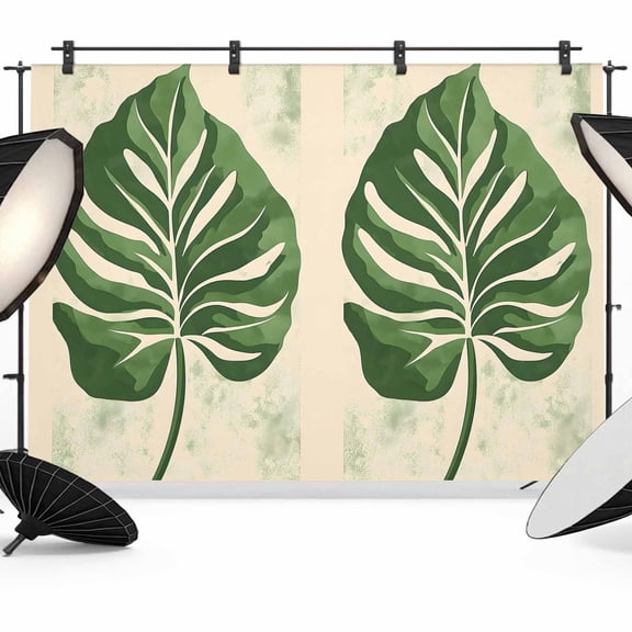 Green Botanical Backdrop for Photoshoot, Photography Photo Studio Background Wall Backdrop, Vintage Palm Leaves Tropical Back Drop Banner Panel for Portraits Wedding Party Live Streaming Decor 12x8Ft