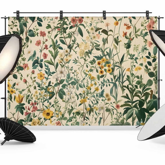 Green Botanical Backdrop for Photoshoot,Photography Photo Studio Background Wall Backdrop,Vintage Plant Flowers Garden Leaf Motifs Back Drop Banner Panel for Portraits Wedding Live Streaming 7x5Ft