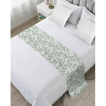 Green Botanical Bed Runner for Cal. King Size Bed, Vintage Leaf Pastoral Rustic Bedspread Protector Slipcover Bed Scarf for Foot Bed Runners & Scarves for Bedroom Hotel Wedding Room 94x20 Inches