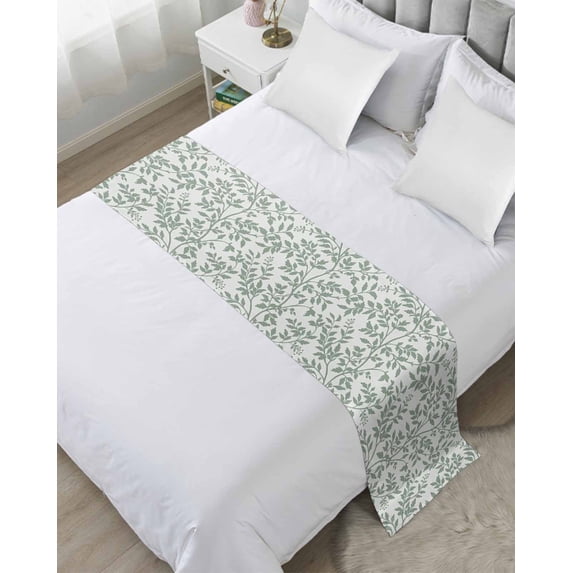 Green Botanical Bed Runner for Full/ Queen Size Bed, Vintage Leaf Pastoral Rustic Bedspread Protector Slipcover Bed Scarf for Foot Bed Runners & Scarves for Bedroom Hotel Wedding Room 83x20 Inches