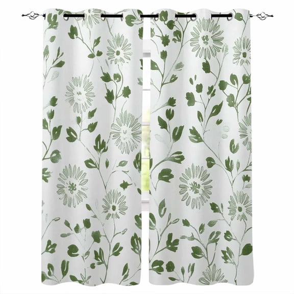 Green Botanical Blackout Curtains for Bedroom Living Room Darkening Curtains 63 Inches Long Watercolor Pastoral Vintage Botanical Window Curtain 2 Panels Set Window Treatment Grommet Drapes 42"x63"