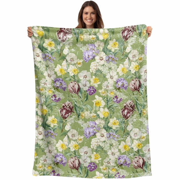 Green Botanical Blanket Soft Cozy Warm Throw Blanket for Couch, Plush Fuzzy Flannel Fleece Blankets for Sofa, Spring Floral Summer Botanical Rustic Bed Blankets Lightweight Gifts for Women, 50"x80"