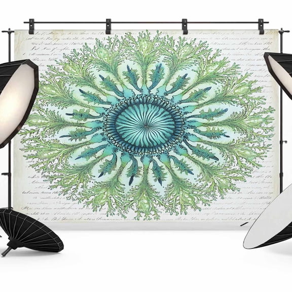 Green Botanical Circle Backdrop for Photography, Fabric Photo Background Backdrop, Abstract Art Vintage Photo Booth Background for Portrait Photoshoot Video Wedding Studio Decoration Banner 10x8ft