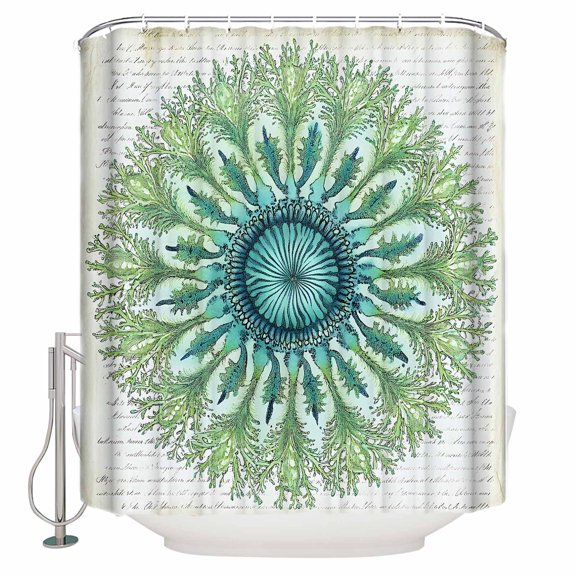 Green Botanical Circle Bathroom Shower Curtains with 12 Hooks Polyester Waterproof Shower Curtain for Stalls and Bathtubs Abstract Art Vintage Decorative Bathroom Privacy Curtain 36x72 Inches