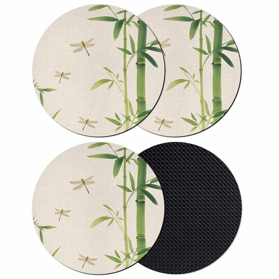 Green Botanical Coasters Set of 4, Absorbent Coasters for Drinks, Farmhouse Dragonfly Coaster for Desk Coffee Table Protection, Home Decor House Warming Gifts 4"
