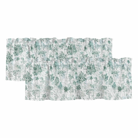 Green Botanical Curtain Valances for Windows, Kitchen Valance Window Treatments Panel 2 Pack, Watercolor Spring Floral Summer Rod Pocket Short Curtains for Bathroom Bedroom 42 x 12 Inch