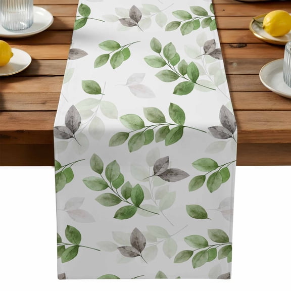 Green Botanical Fall Cotton Linen Table Runner for Dining Kitchen, Pastoral Maple Leaf Autumn Wedding Outdoor Party Tablerunners Decoration, Dresser Scarf Coffee Tablecloth Runners 13x60 Inches