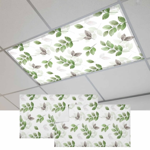 Green Botanical Fall Magnetic Fluorescent Light Covers for Ceiling Lights 2x4 Feet, Pastoral Maple Leaf Autumn Office Classroom Kitchen Drop Ceiling Light Covers Lighting Filters Shade Panel 2 Packs