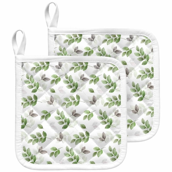 Green Botanical Fall Pot Holders for Kitchen Heatproof Potholder, 2 Pack Pastoral Maple Leaf Autumn Hot Pads Multipurpose Oven Pads Cloth Potholders Trivet for Cooking and Baking