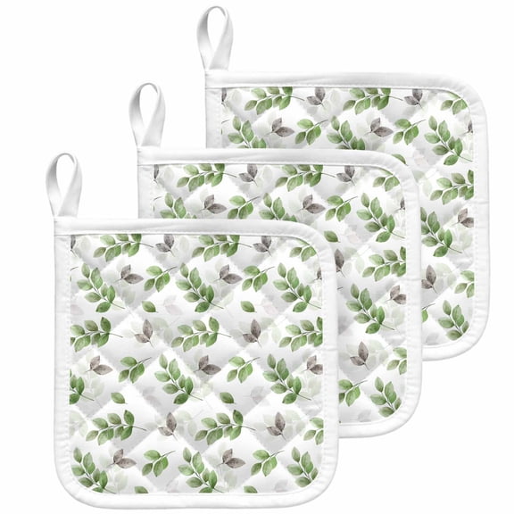 Green Botanical Fall Pot Holders for Kitchen Heatproof Potholder, 3 Pack Pastoral Maple Leaf Autumn Hot Pads Multipurpose Oven Pads Cloth Potholders Trivet for Cooking Baking