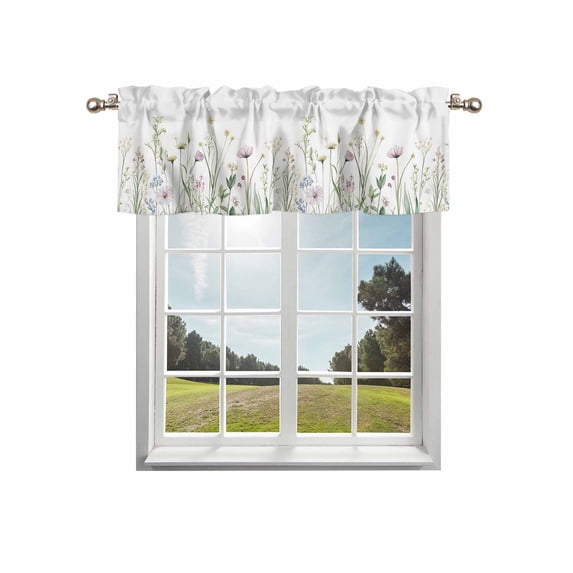 Green Botanical Floral Curtain Valance for Windows/Living Room/Kitchen/Bathroom/Café, Short Rod Pocket Tier Curtain Window Treatment Panel Spring Summer Rustic Topper Curtain 42''x18''