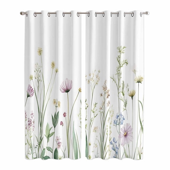 Green Botanical Floral Kitchen Curtains 84 Inch Length, Spring Summer Rustic Grommet Top Bedroom Living Room Curtains, Light Filtering Cafe Curtain Drapes 2 Panels Set 84''x84''