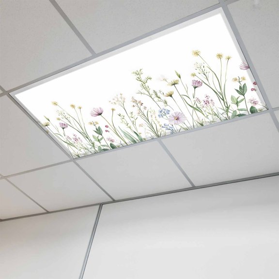 Green Botanical Floral Magnetic Fluorescent Light Covers for Ceiling Lights 2 x 4 Feet, Spring Summer Rustic Office Classroom Kitchen Drop Ceiling Light Covers Lighting Filters Shade Panel 1 Pack