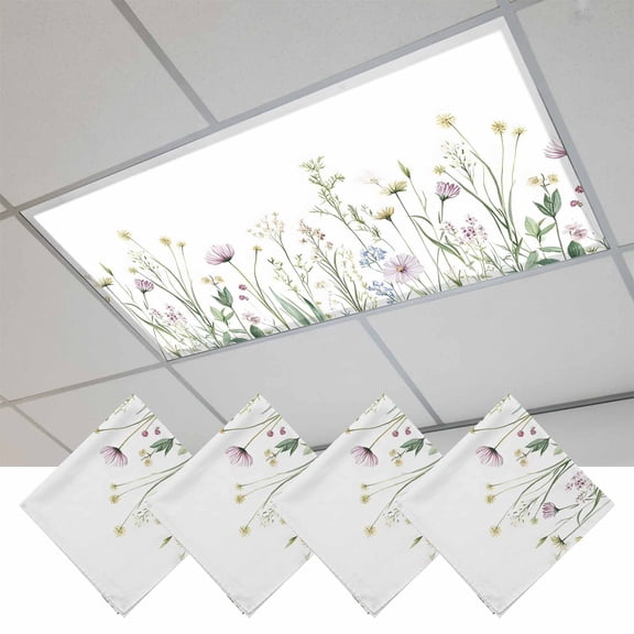 Green Botanical Floral Magnetic Fluorescent Light Covers for Ceiling Lights 2 x 4 Feet, Spring Summer Rustic Office Classroom Kitchen Drop Ceiling Light Covers Lighting Filters Shade Panel 4 Packs