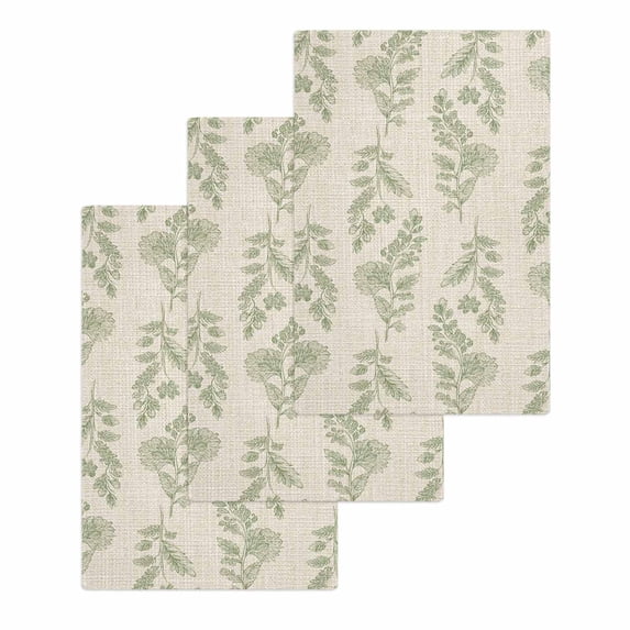 Green Botanical Kitchen Dish Towels for Drying Dishes Set of 3, Pastoral Elegant Spring Floral Rustic Waffle Weave Microfiber Hand Tea Bathroom Towels Quick Dry & Absorbent Towel 15.7x23.6