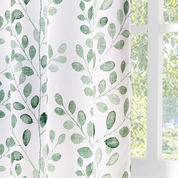 Green Botanical Leaf Curtains 84 inch Long 2 Panels Set Spring Curtains Patio Eucalyptus Leaf Pattern Grommet Thermal Insulated Drapes for Living Room Bedroom Farmhouse Country