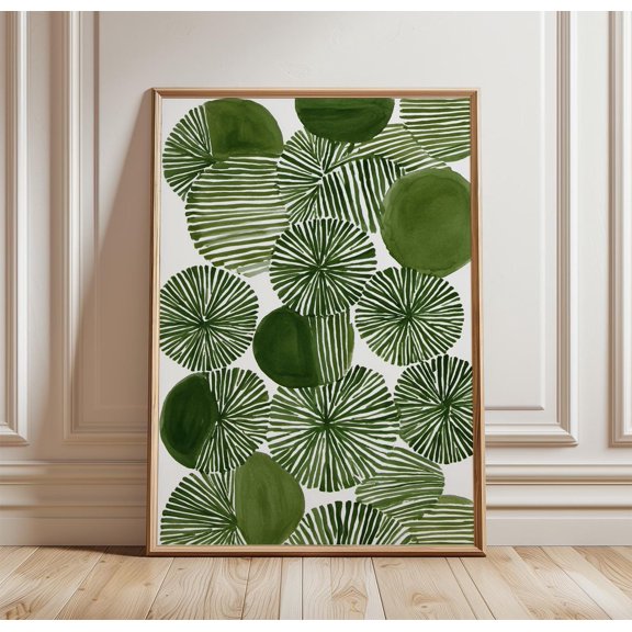 Green Botanical Leaf Wall Art Poster | Tropical Palm Pattern Print | Modern Nature Home Decor, Poster Only