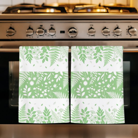 Green Botanical Leaves Kitchen Towels Set of 4, Farmhouse Pastoral Floral Absorbent Dish Towels for Kitchen, Microfiber Hand Towel, Quick Drying Tea Towel for Cleaning Decorative Dishcloths