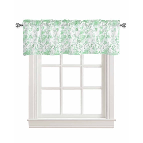 Green Botanical Linen Curtain Valance for Bedroom/Bathroom/Kitchen/Office/Living/Dining Room Window,Vintage Spring Retro Flower Floral Herb Pocket Topper Drapes Decorative Cafe Drapery Panel 54"x18"