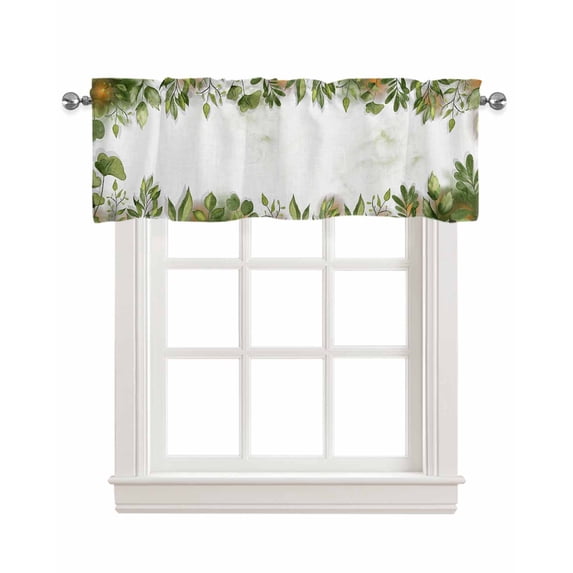 Green Botanical Linen Curtain Valance for Bedroom/Bathroom/Kitchen/Office/Living/Dining Room Window,Watercolor Summer Botanical Rod Pocket Topper Decorative Cafe Drapes Panel 60"x18"