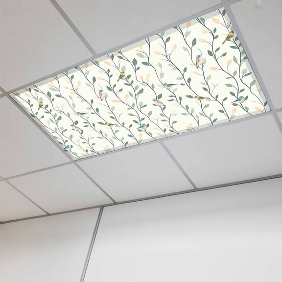 Green Botanical Magnetic Fluorescent Light Covers for Ceiling Lights 2 x 4 Feet, Spring Summer Birds Watercolor Office Classroom Kitchen Drop Ceiling Light Covers Lighting Filters Shade Panel 1 Pack