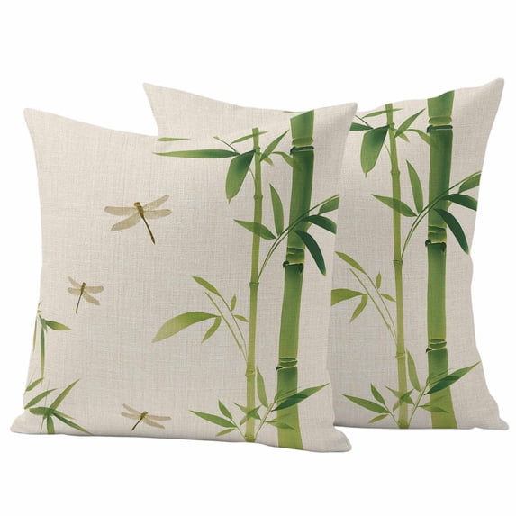 Green Botanical Outdoor Waterproof Pillow Covers, Farmhouse Dragonfly Decorative Square Throw Pillowcase Sofa Cushion Sham for Patio/Couch/Chair, 24"x24" 2 Pack