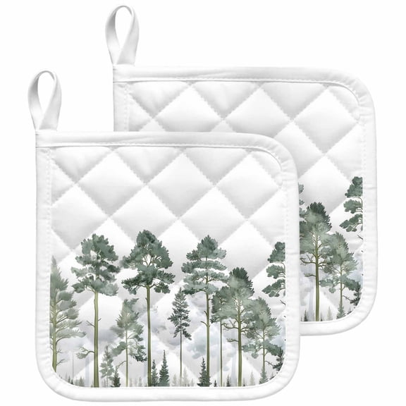 Green Botanical Pot Holders for Kitchen Heatproof Potholder, 2 Pack Watercolor Tree Hot Pads Multipurpose Oven Pads Cloth Potholders Trivet for Cooking and Baking